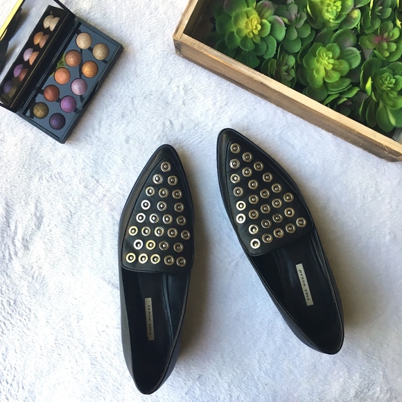 Zara Shoes - Zara Woman studded black leather point toe loafer